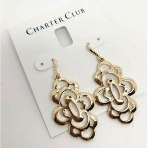 Charter Club Gold-Tone Floral Design Drop Hook Earring NEW